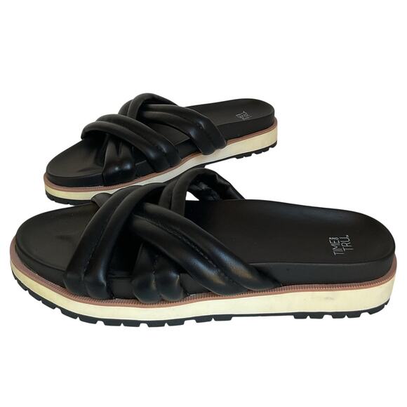 Time & true Shoes - Time and Tru Black Cross Strap Slide Sandals Size 8  Summer Vacation Beach